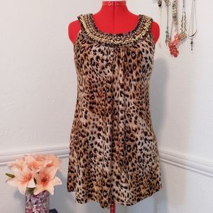 Mishca Leopard Print Sz M Blouse Embellished Ne